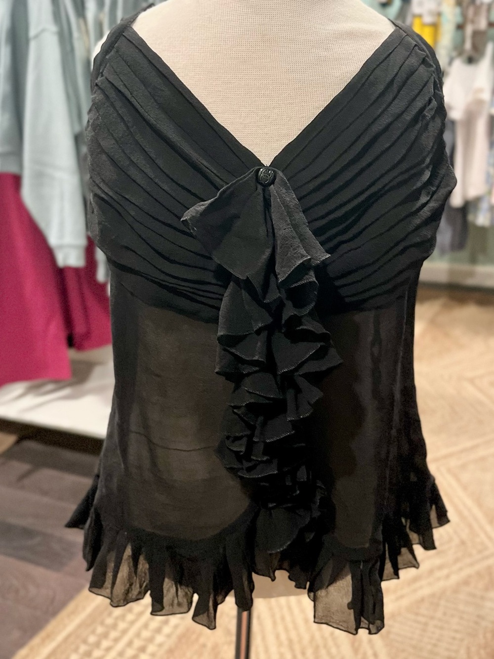 CHANEL 03A Fall 2003 100% Silk Black Ruffle Halter Top FR 38 Y2K